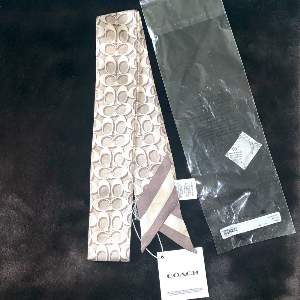 NEW! COACH Signature “C” Silk Twilly Skinny Scarf, Bone/Ivory, Brand New in Bag! - Picture 2 of 16